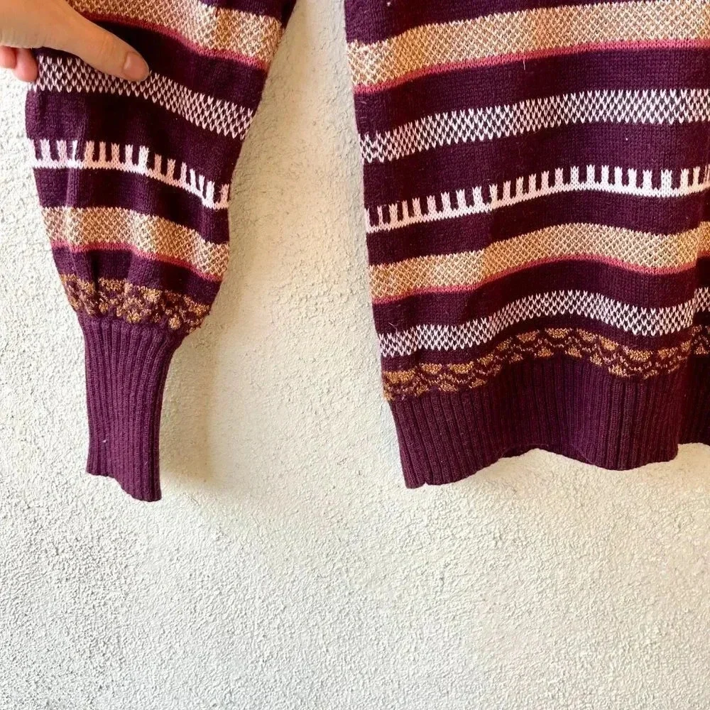 Loft Shimmer Stripe Pointelle Sweater Maroon Size Small